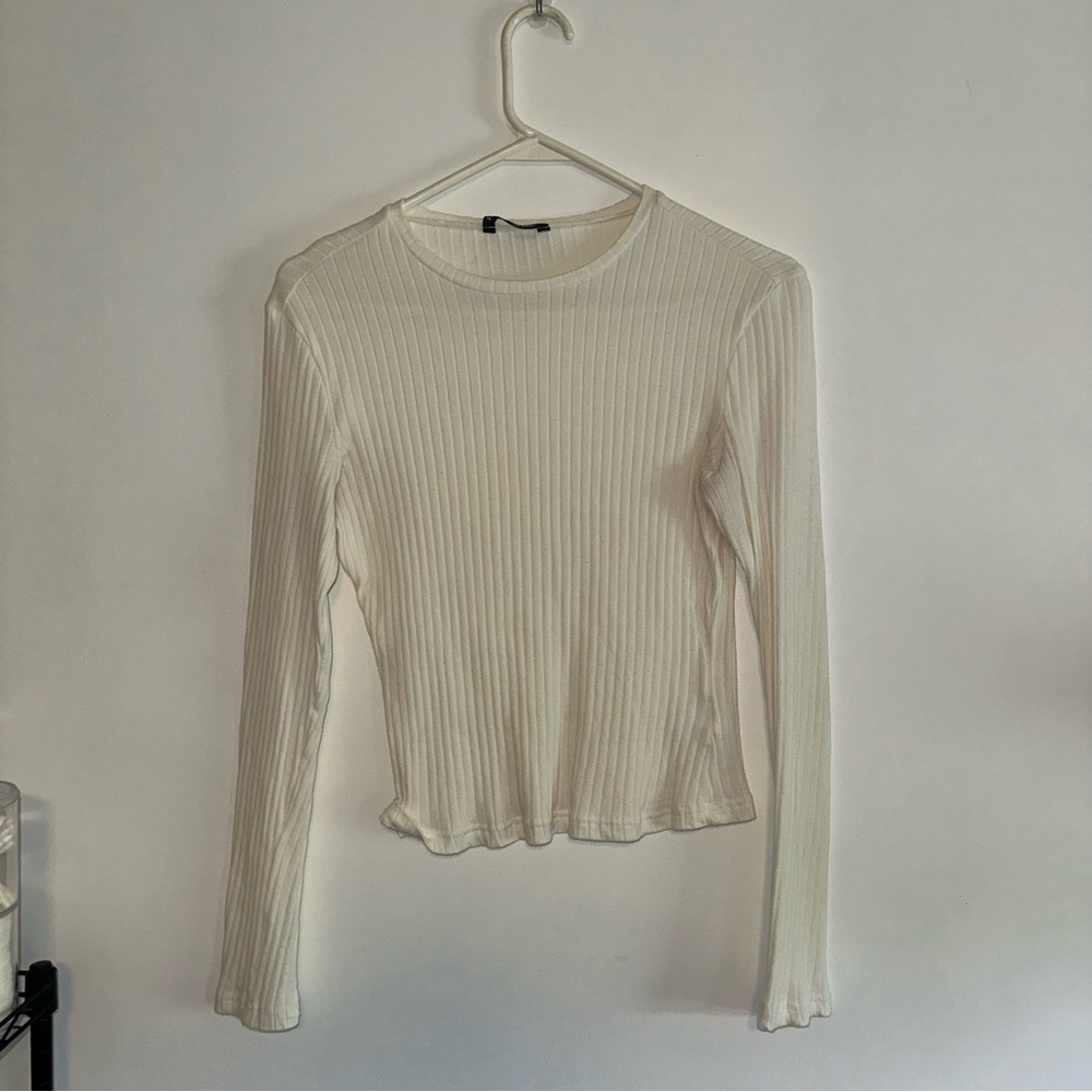 White Ribbed Long Sleeve